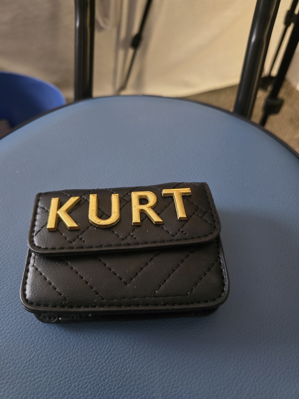 Kurt Geiger Black Micro Mini Bag with Gold Lettering